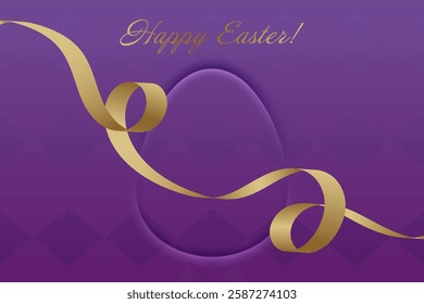 Hope and Renewal. Easter Sunday, golden ribbon, deep purple background, Christs resurrection, divine love, blessings, church gathering, faith, spiritual transformation, peace.