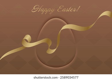 Hope and Renewal. Easter Sunday, warm brown background, golden ribbon, church holiday, faith, kindness, soul cleansing, bright joy, family tradition.