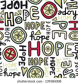 hope retro colors hand drawn graffiti seamless pattern on white background