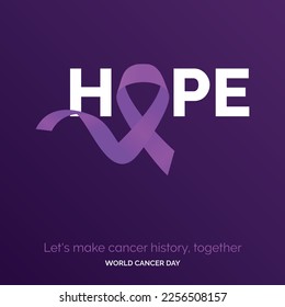 Hope Ribbon Typography. let's make cancer history. together - World Cancer Day