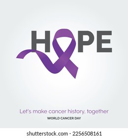 Hope Ribbon Typography. let's make cancer history. together - World Cancer Day