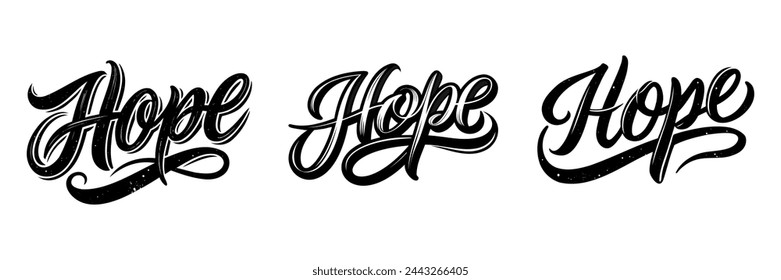 Hope - set typographic lettering isolated on white background. Hand calligraphy.