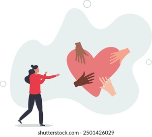 Hope, solidarity, aid for refugees concept.Hands of people donate and help.flat design with people.
