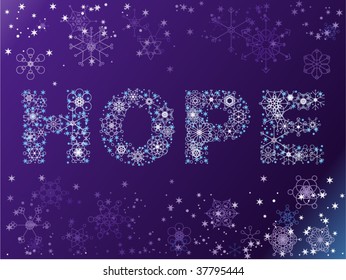 HOPE spelled out with vector snowflake letters