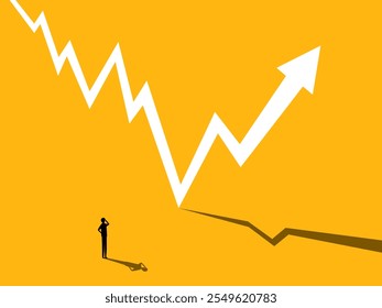 Hope, success. Businessman with arrow pointing up. vector
