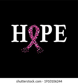 Hope t shirt design with Pink ribbon, Breast cancer awareness concept vector illustration