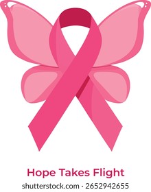 Hope voa com uma fita rosa e borboleta para a conscientização do câncer de mama