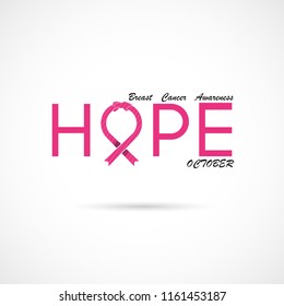 Hope typographical.Hope word icon.Breast Cancer October Awareness Month Campaign Background.