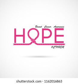 "Hope" typographical.Hope word icon.Breast Cancer October Awareness Month Campaign Background.Women health vector design.Breast cancer awareness logo design.Breast cancer awareness month icon.Vector 