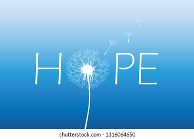 hope typography with dandelion on blue sky background vector illustration EPS10