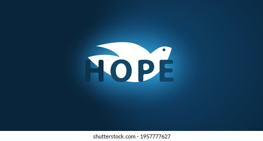 Hope - Typography, Lettering with Peace Pigeon - Vector Design Concept