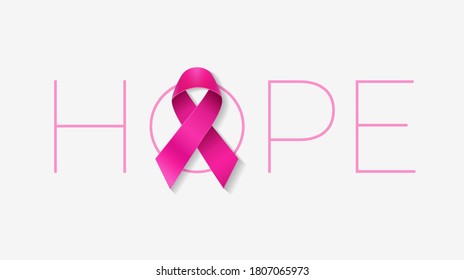 Hope typography with a pink ribbon for Breast Cancer Awareness Month poster or banner design - vector illustration isolated on white background 