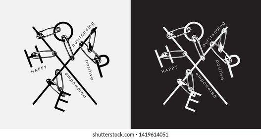 hope typography slogan holding by safety pin illustration