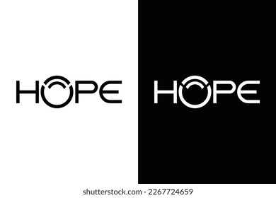 HOPE with unique letter O on black and white background.