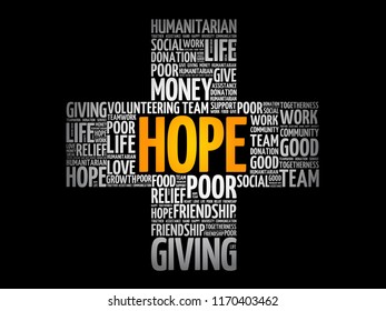 HOPE word cloud collage, cross concept background