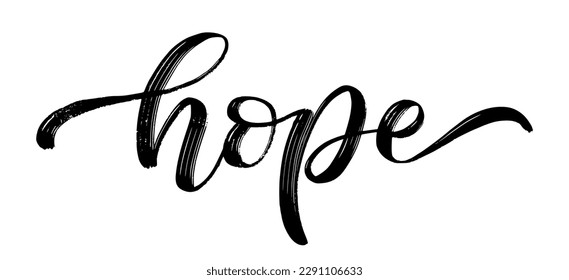 HOPE word hand drawn brush calligraphy. Black text hope on white background. Hope script calligraphy word. Vector illustration. Text design print for banner, tee, t-shirt, cancer concept