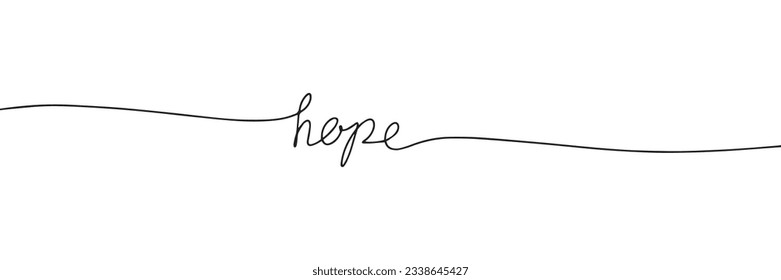 Hope word handwriting calligraphy text. One line continuous phrase. Vector illustration.