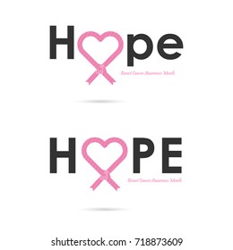 Hope word icon.Breast Cancer October Awareness Month Campaign Background.Women health vector design.Breast cancer awareness logo design.Breast cancer awareness month icon.Vector illustration