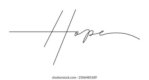 Hope word in one continuous line. Minimalist phrase illustration. Handwritten text in single line drawing.