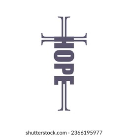 Hope word in the shape of a cross. Christian, religious and church typography concept. Design with christian icon hope.