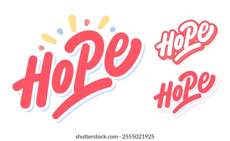 Hope word. Vector handwritten typography. Three design variants.