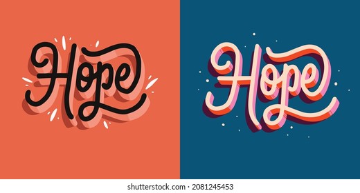 HOPE.colorful letters set.hand drawn illustration with falling shadows that create a 3D effect.vector lettering.modern typography design perfect for textille,web design,social media,poster,bags,etc