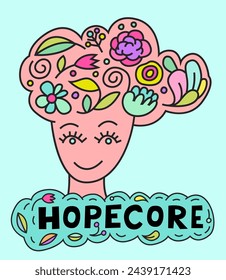 Hopecore aesthetic, philosophy based on hope and humanity. Looking for the bright side in any situation. Motivational trend. Beautiful design. Vector illustration isolated on light blue background