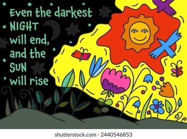 Hopecore aesthetic, philosophy based on hope and humanity. Looking for the bright side in any situation. Motivational trend. Beautiful poster. Vector illustration. Creative background