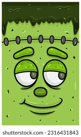 Hopeful Expression of Frankenstein Face Character Cartoon. Wallpaper, Cover, Label and Packaging Design. Vector Illustration