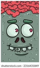 Hopeful Expression of Zombie Face Character Cartoon. Wallpaper, Cover, Label and Packaging Design. Vector Illustration