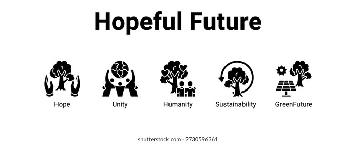 Concepto de Ilustración vectorial del icono del Anuncio del Web futuro esperanzador, con el icono de la esperanza, unidad, humanidad.