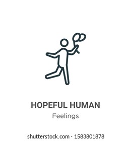 Hopeful human outline vector icon. Thin line black hopeful human icon, flat vector simple element illustration from editable feelings concept isolated on white background