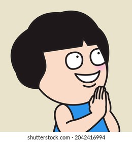 Hopeful Woman is Praying, Looking Up With A Request Concept Card Character illustration
