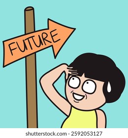 Hopeful Young Lady Looking To The Future Concept Cartoon Character illustration