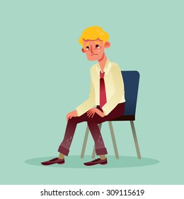 hopeless business man sitting on a chair and crying vector cartoon illustration