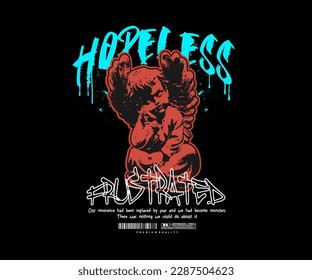 hopeless slogan with baby cupid angels statue graphic vector illustration on black background with effect grunge style for streetwear and urban style t-shirts design, hoodies, etc