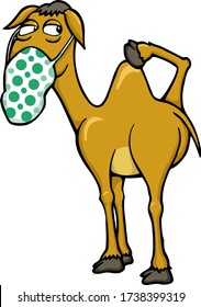 Hoping to the flatten the curven on his back. This clip art features a camel awkwardly trying to flatten the curve of his him to fight coronavirus. 
