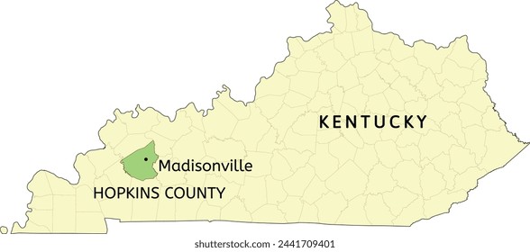 Hopkins County and city of Madisonville location on Kentucky state map