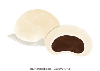 Hoppang, steamed bread bun filled sweetened red bean paste. Korean street food, cartoon style illustration