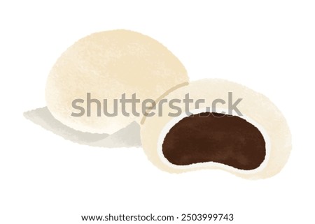 Hoppang, steamed bread bun filled sweetened red bean paste. Korean street food, cartoon style illustration