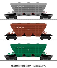 Hopper car. Cargo train cars. Railway carriage. vector. set.
