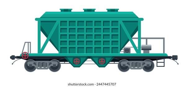 Hopper car isolated on white. Railway car the tank. Freight boxcar wagon. Flatcar part of cargo train for mass transit cement, grain and other bulk cargo. Flat vector illustration svg