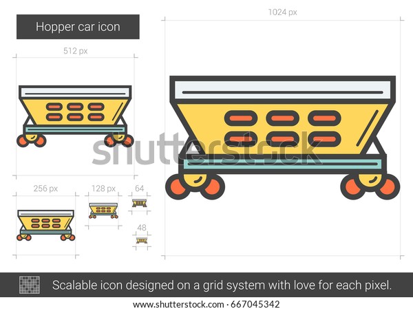Hopper car vector line icon isolated on\
white background. Hopper car line icon for infographic, website or\
app. Scalable icon designed on a grid\
system.