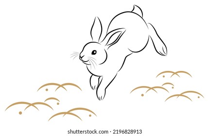 Hopping rabbits. Stylish ink painting style illustrations drawn with a paintbrush. Vector