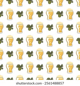 Hoppy Beer Garden Frothy Pints and Hops Design. Ideal for pub decor,brewing festival apparel, or any beer-related merchandising, perfect beer aficionados and casual drinkers