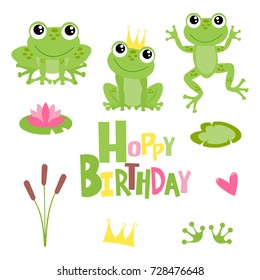 Hoppy birthday frogs illustrations