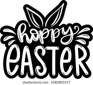 hoppy easter black vector graphic design and cut file