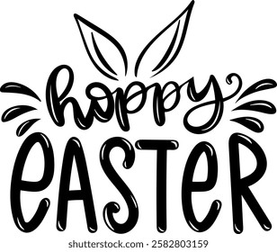 hoppy easter black vector graphic design and cut file