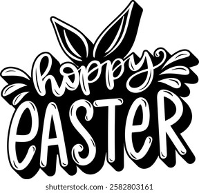 hoppy easter black vector graphic design and cut file