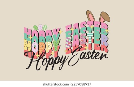 Hoppy Easter with bunny ears Easter design. hand drawn modern calligraphy design vector illustration. Beautiful Letters. Bunny ears and cute paws